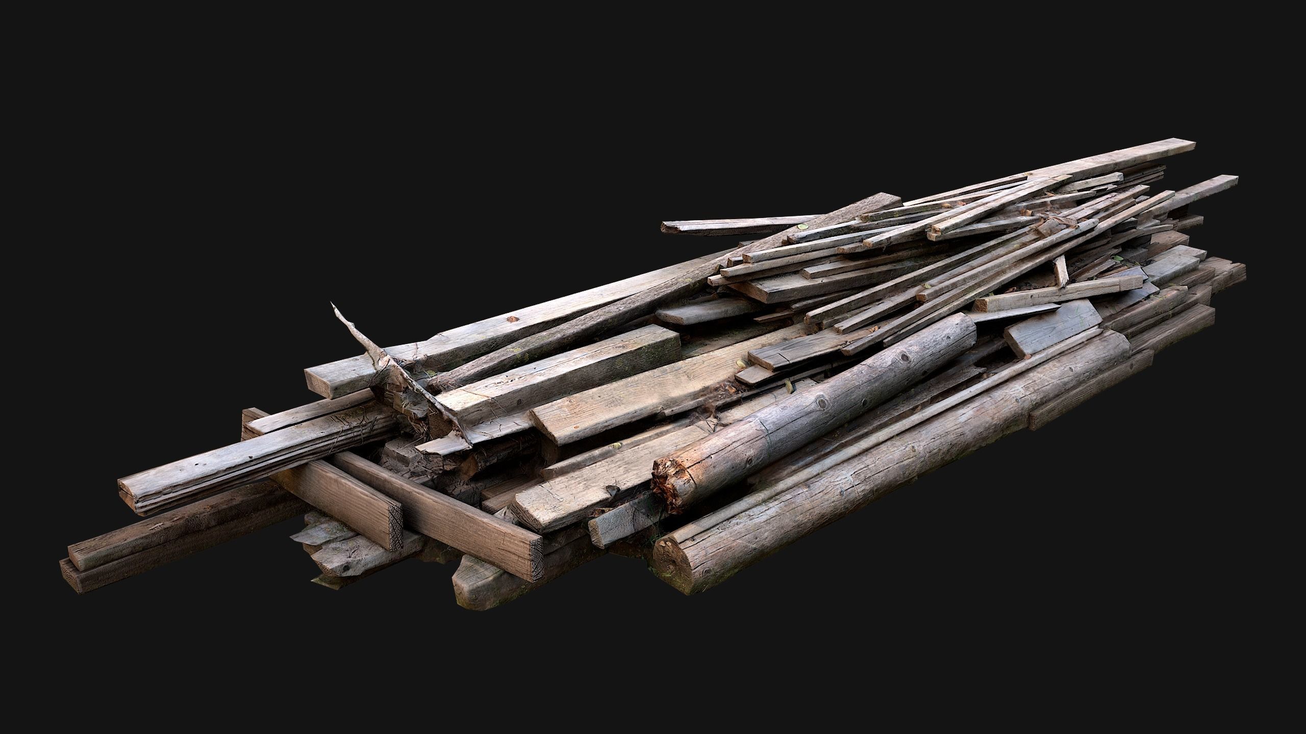 Pile of Planks Boards and Logs Firewood Low-poly 3D model_9