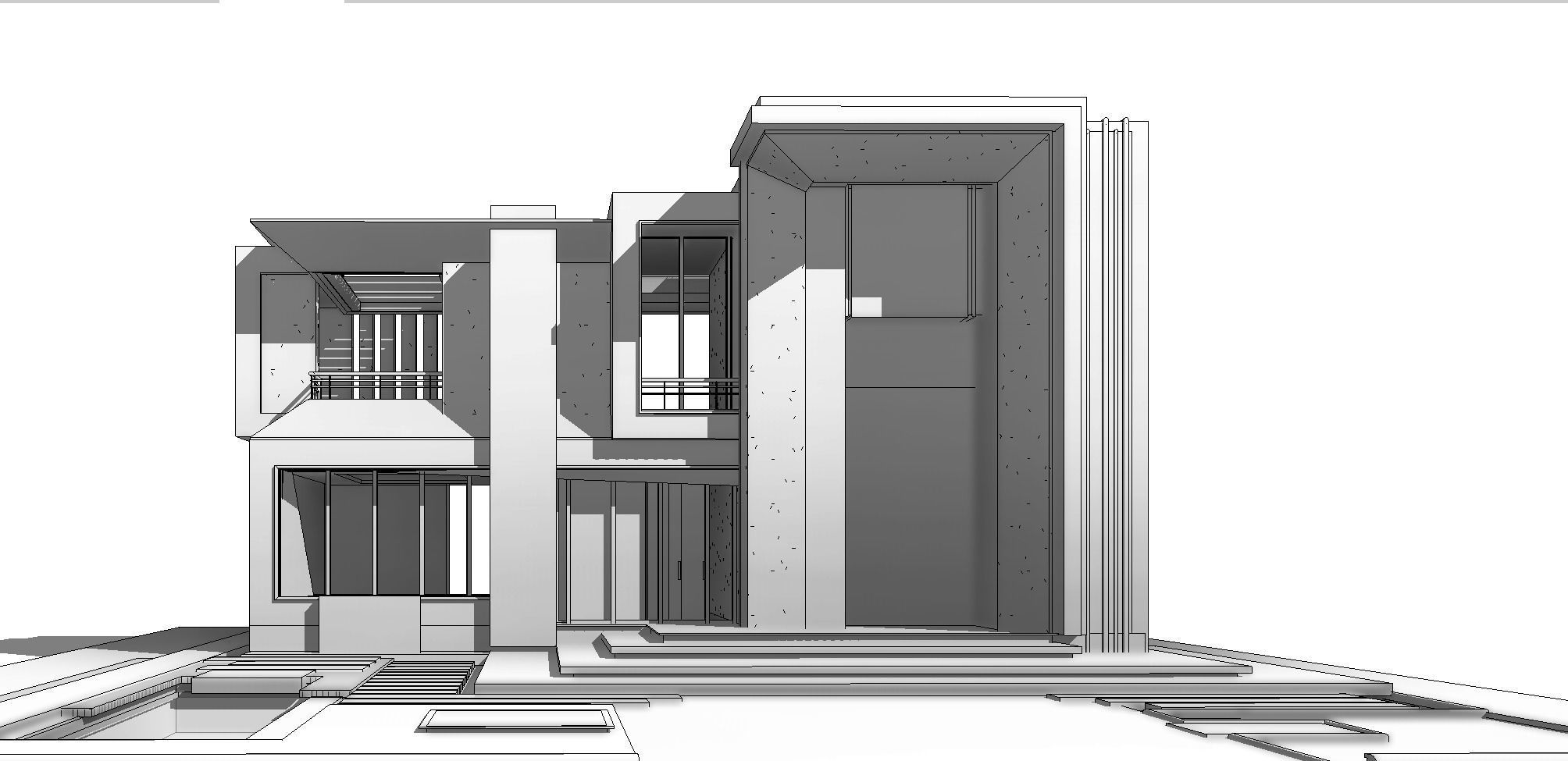 modern villa with landscape Low-poly 3D model_4