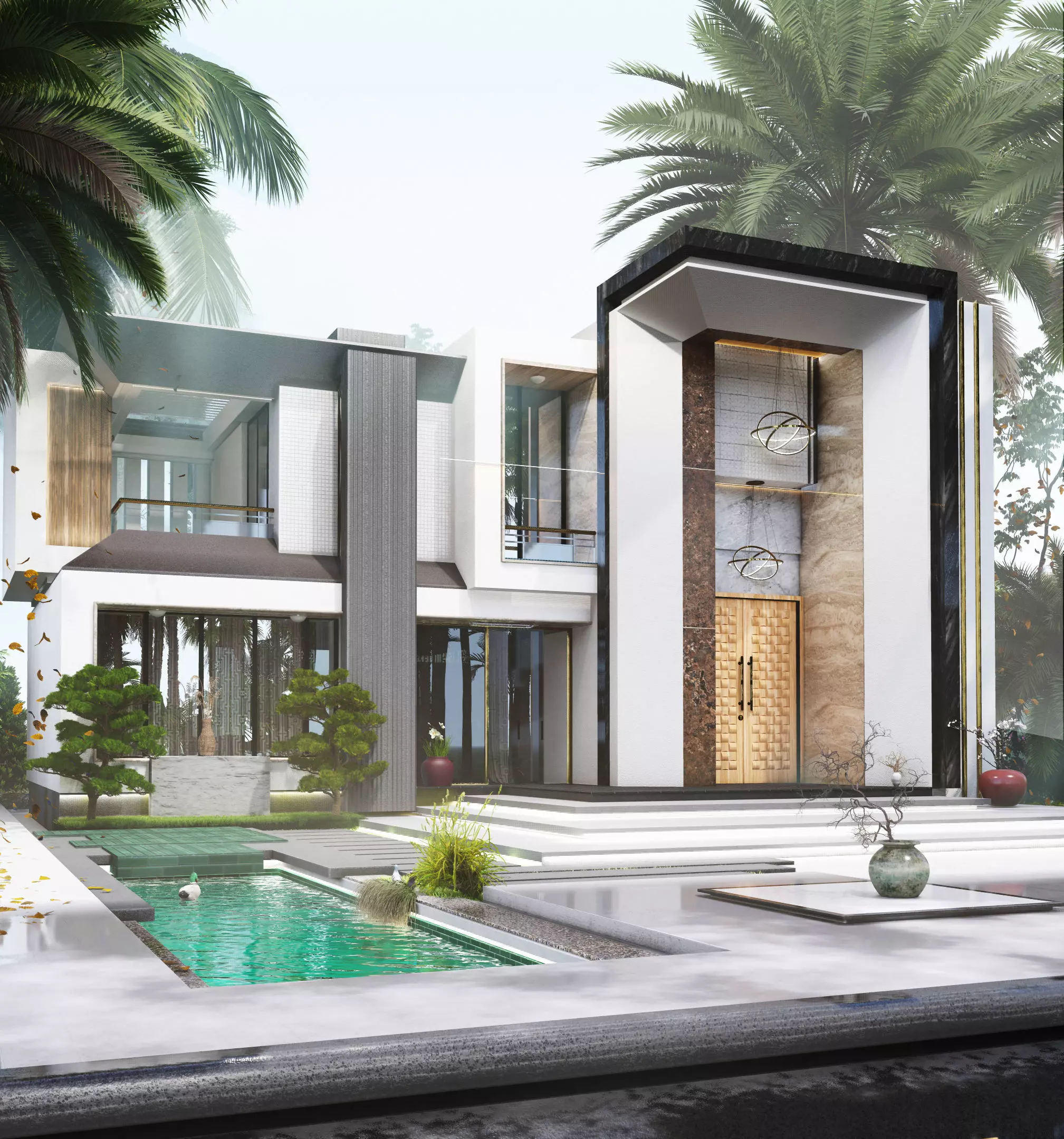modern villa with landscape Low-poly 3D model_0