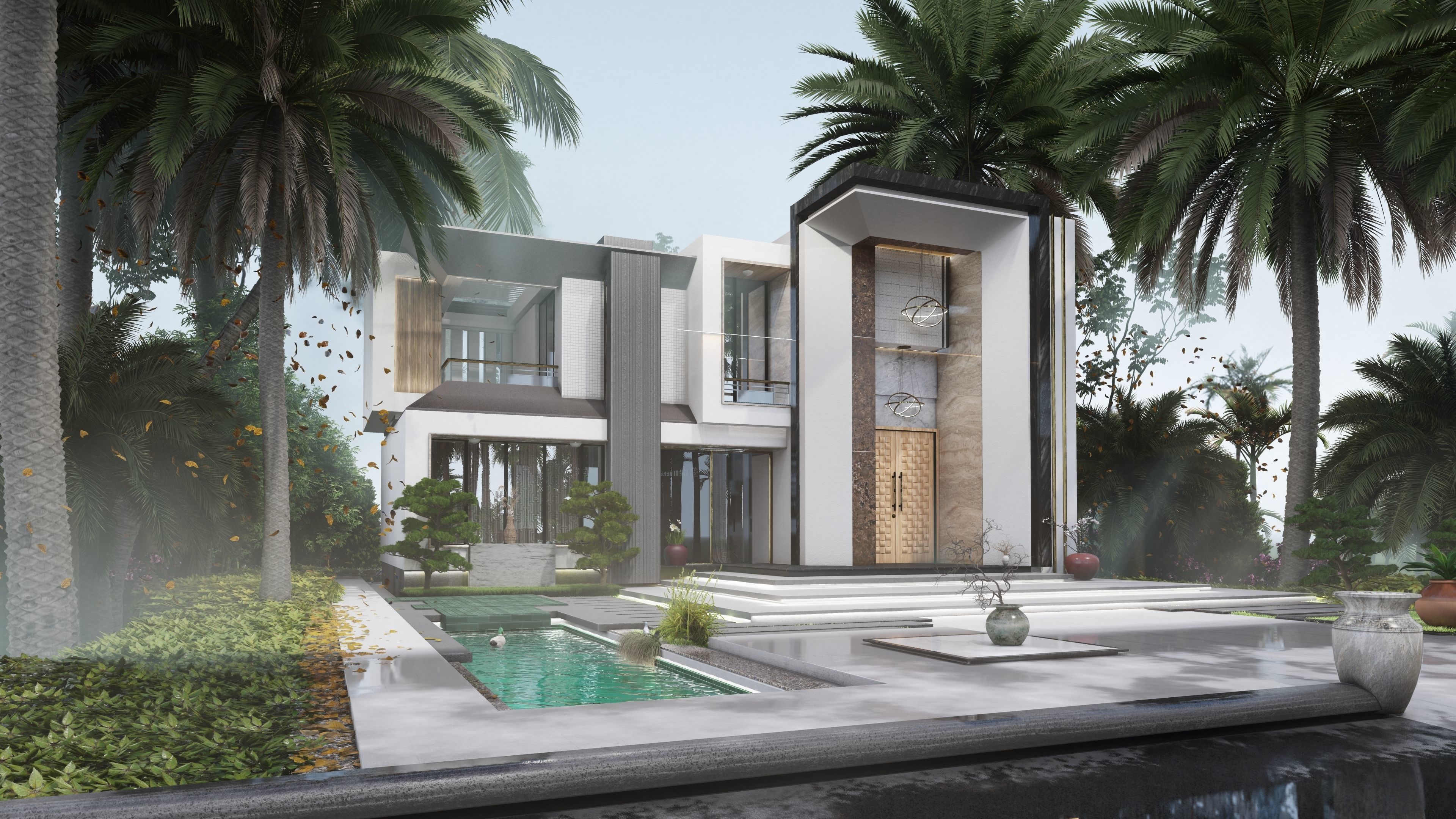 modern villa with landscape Low-poly 3D model_3