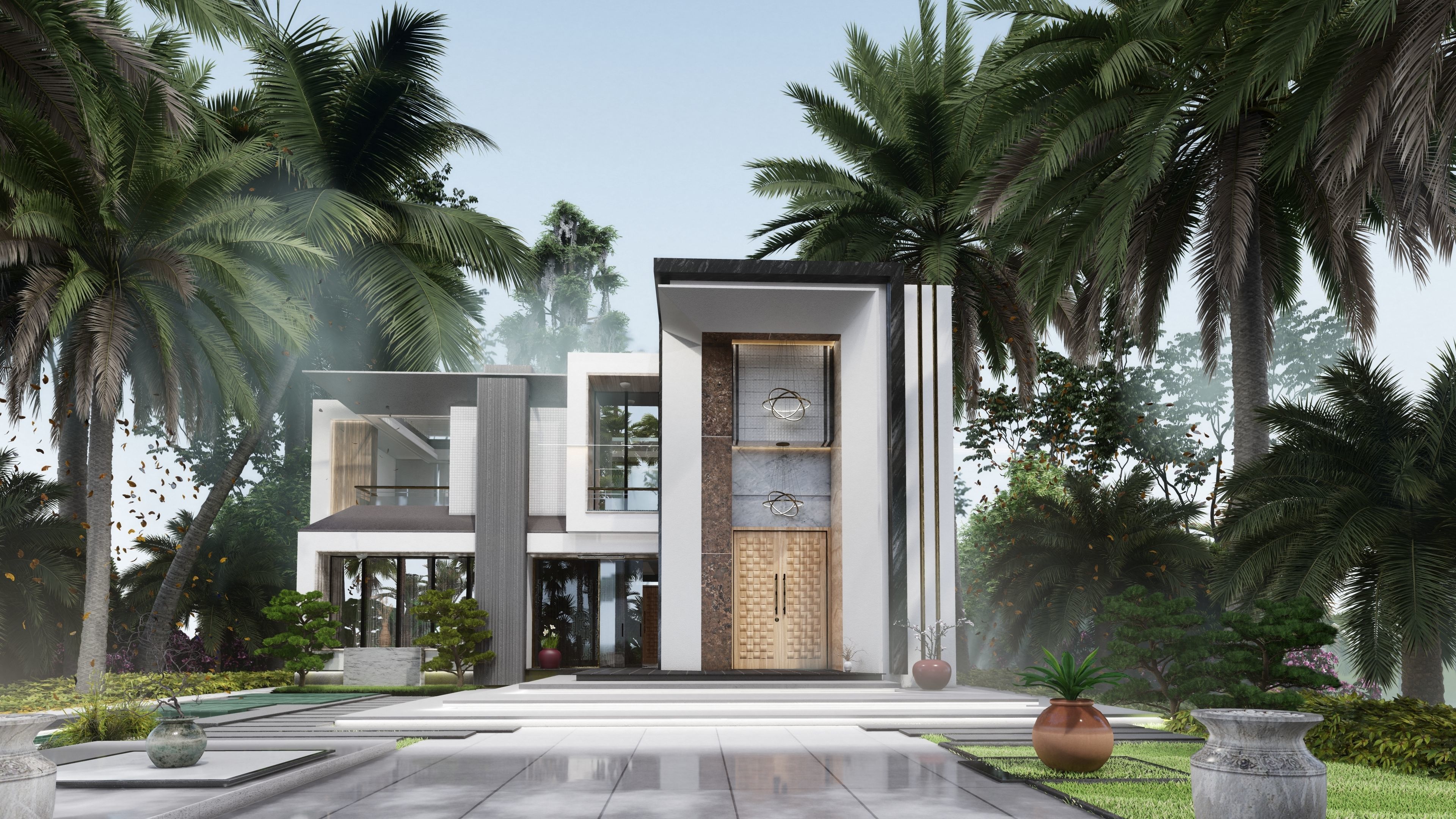 modern villa with landscape Low-poly 3D model_2