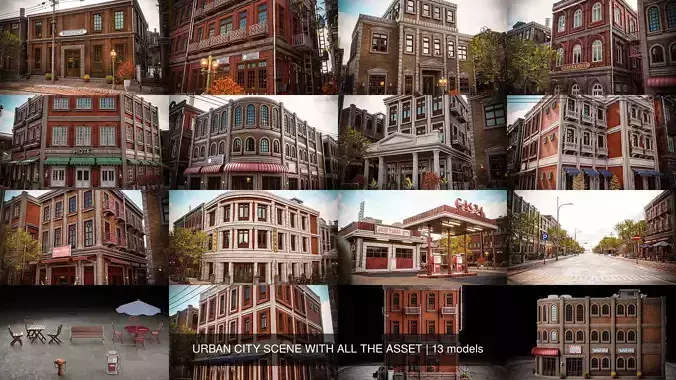 URBAN CITY SCENE WITH ALL THE ASSET 3D Model Collection