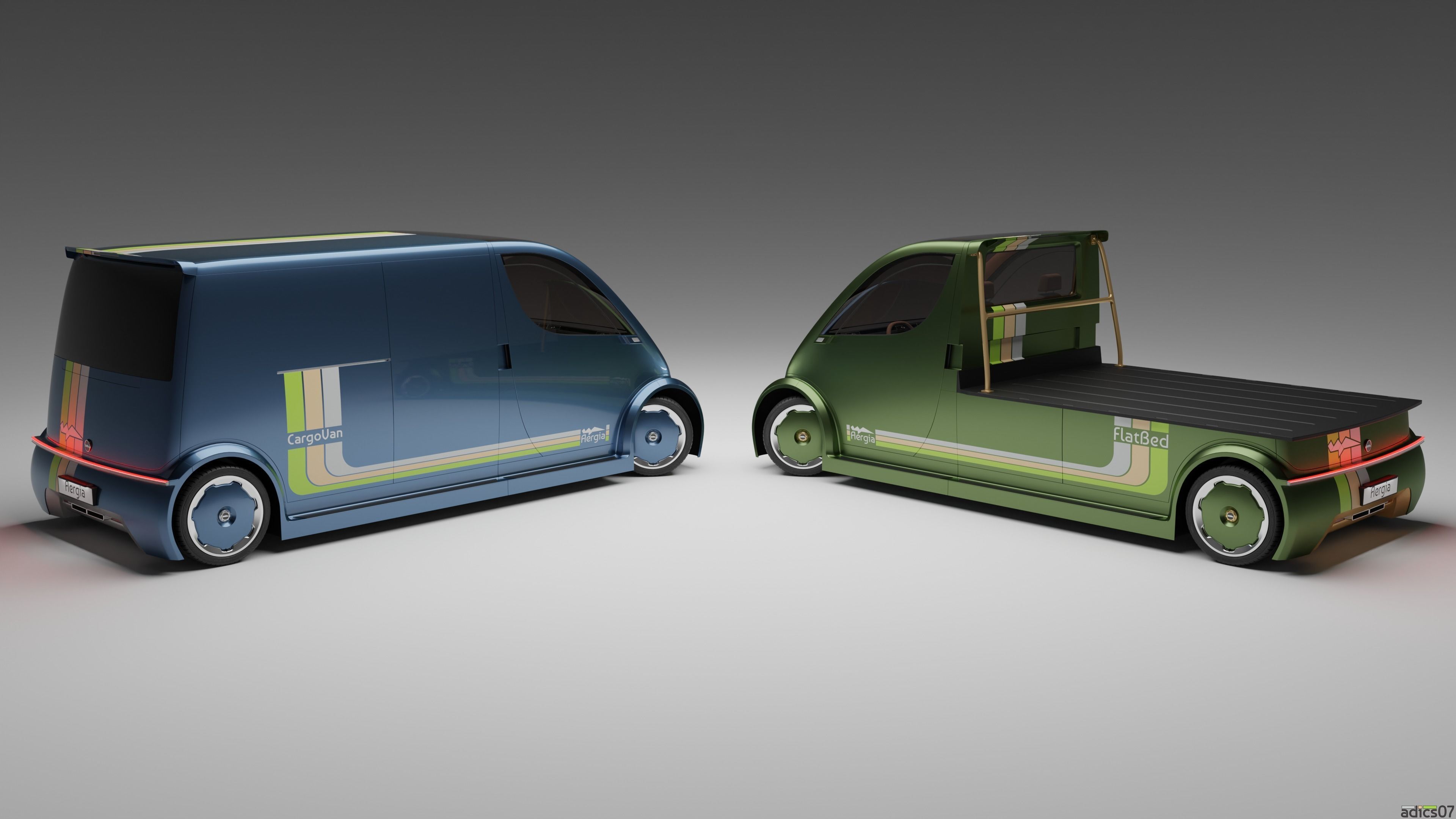 Aergia CargoVan and Aergia FlatBed original utility vehicles 3D model_1