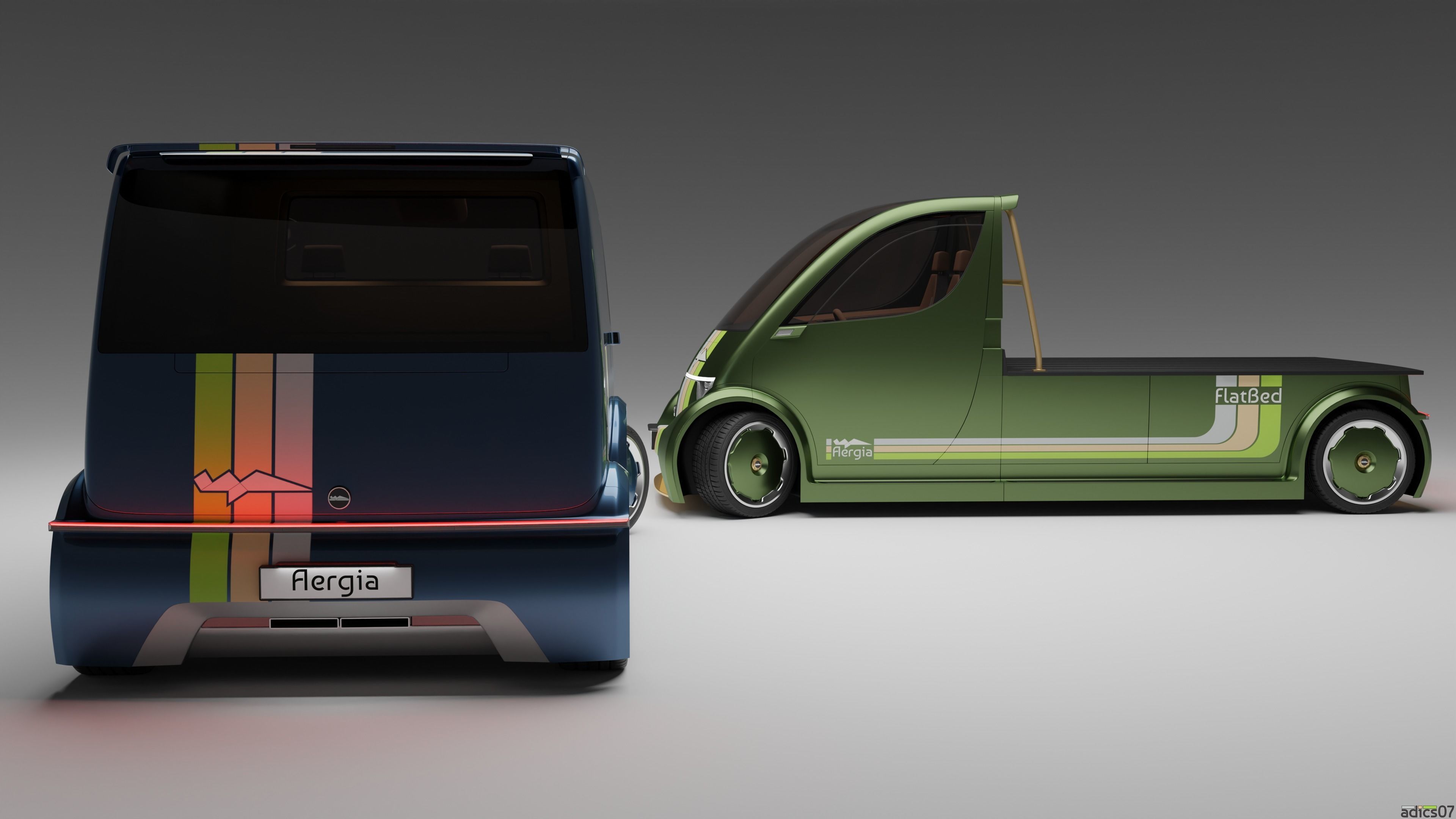 Aergia CargoVan and Aergia FlatBed original utility vehicles 3D model_2