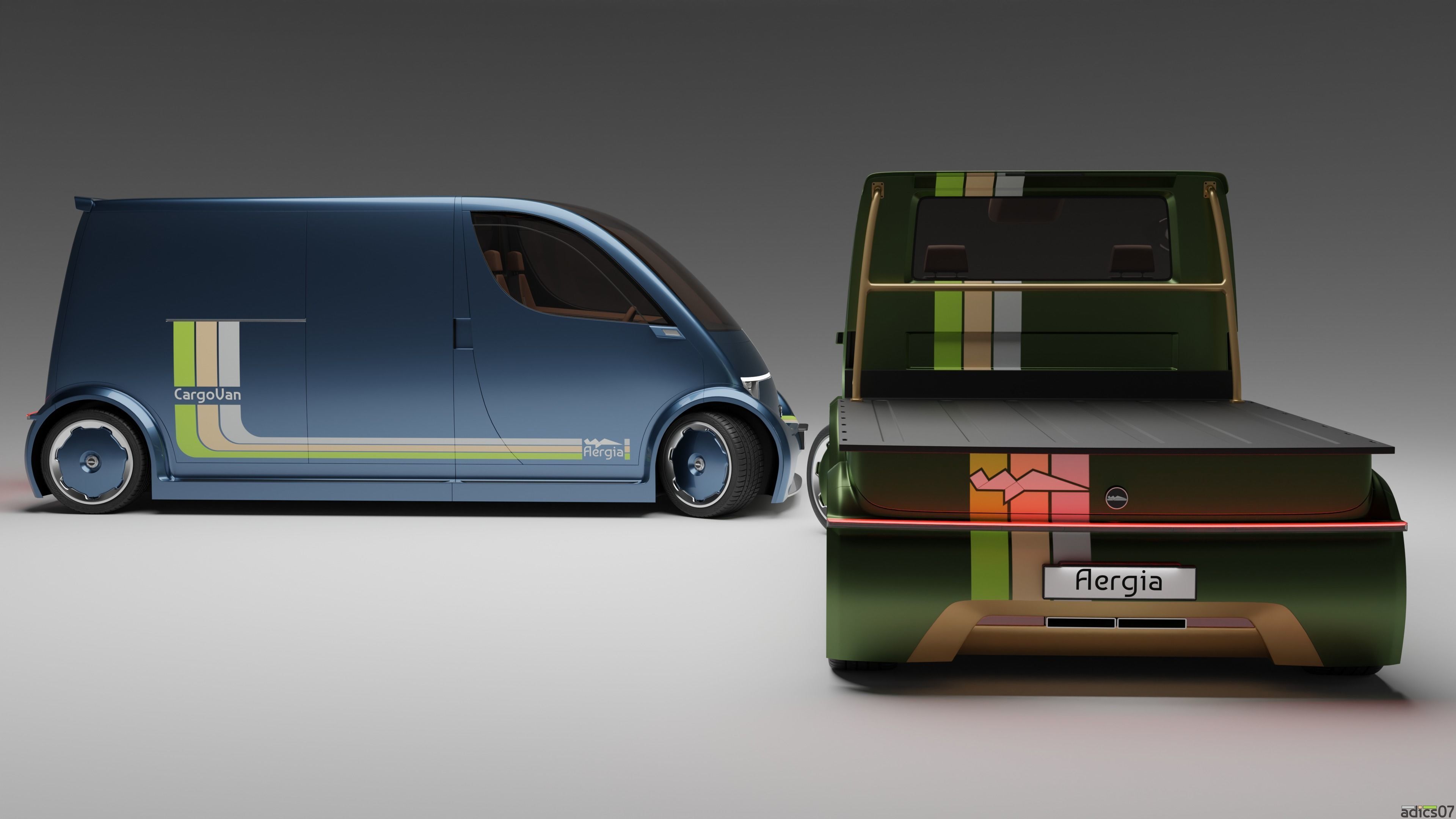 Aergia CargoVan and Aergia FlatBed original utility vehicles 3D model_3