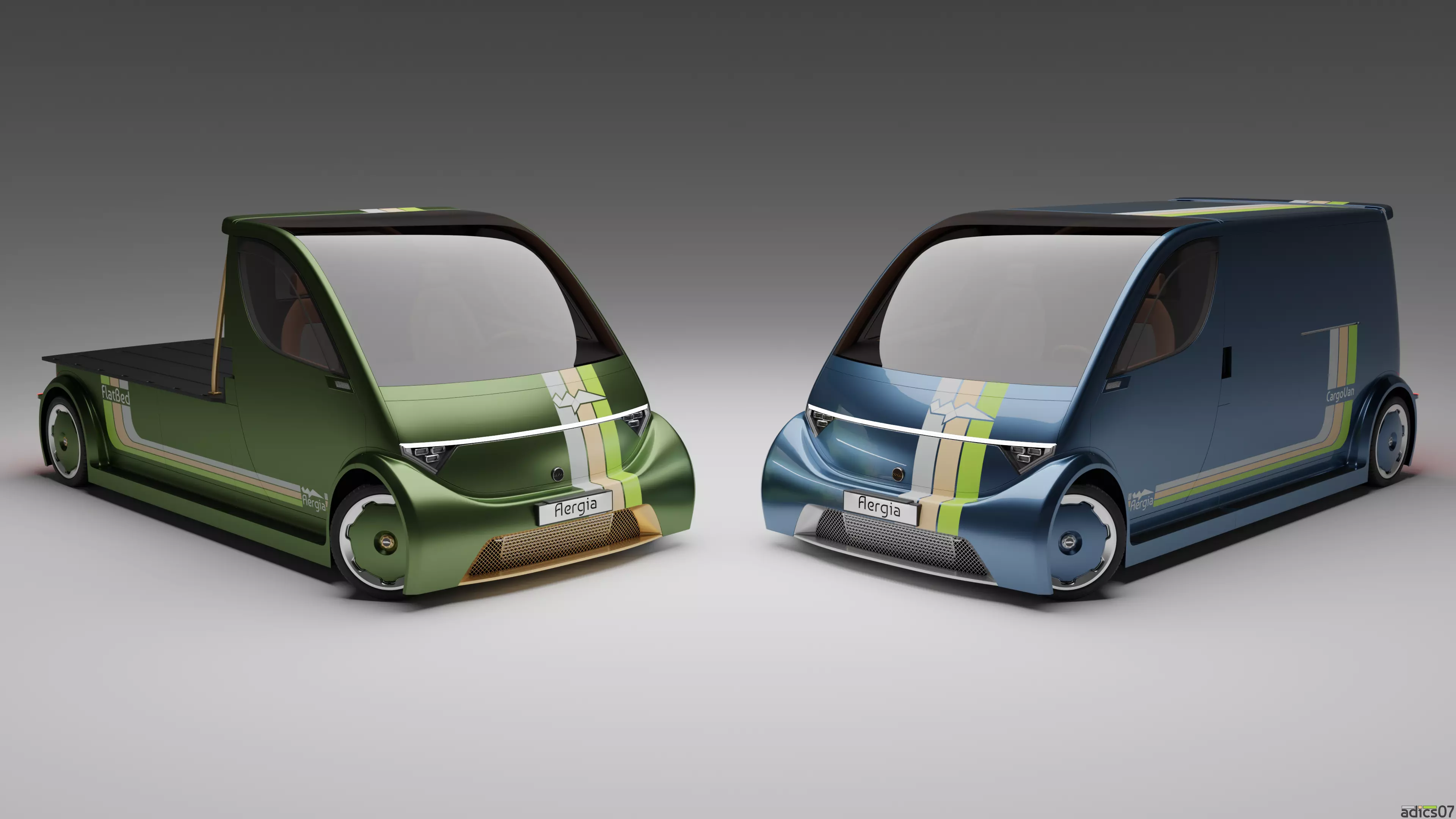 Aergia CargoVan and Aergia FlatBed original utility vehicles 3D model_0