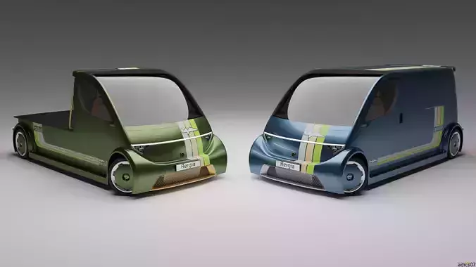 Aergia CargoVan and Aergia FlatBed original utility vehicles 3D model