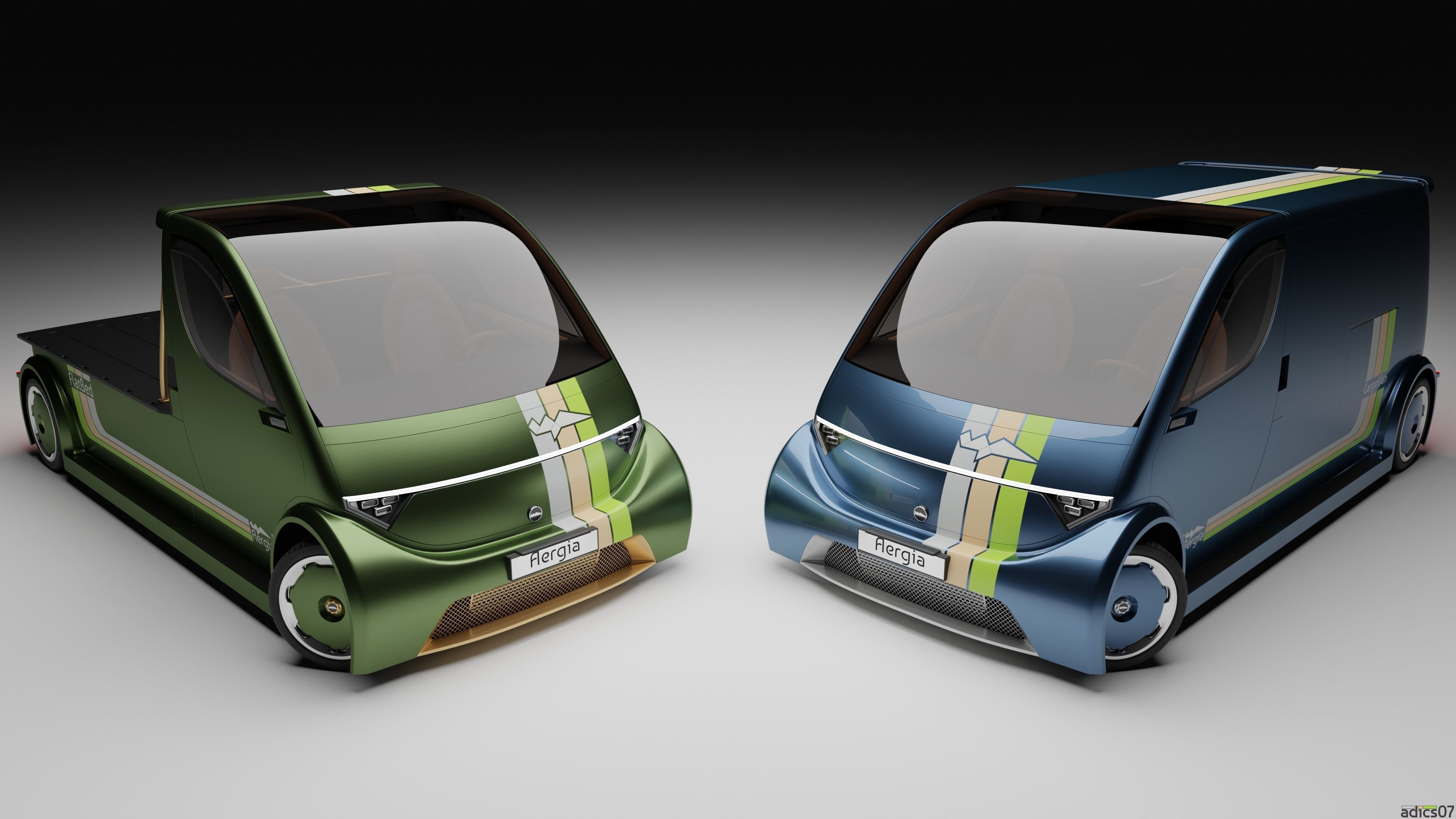 Aergia CargoVan and Aergia FlatBed original utility vehicles 3D model_4