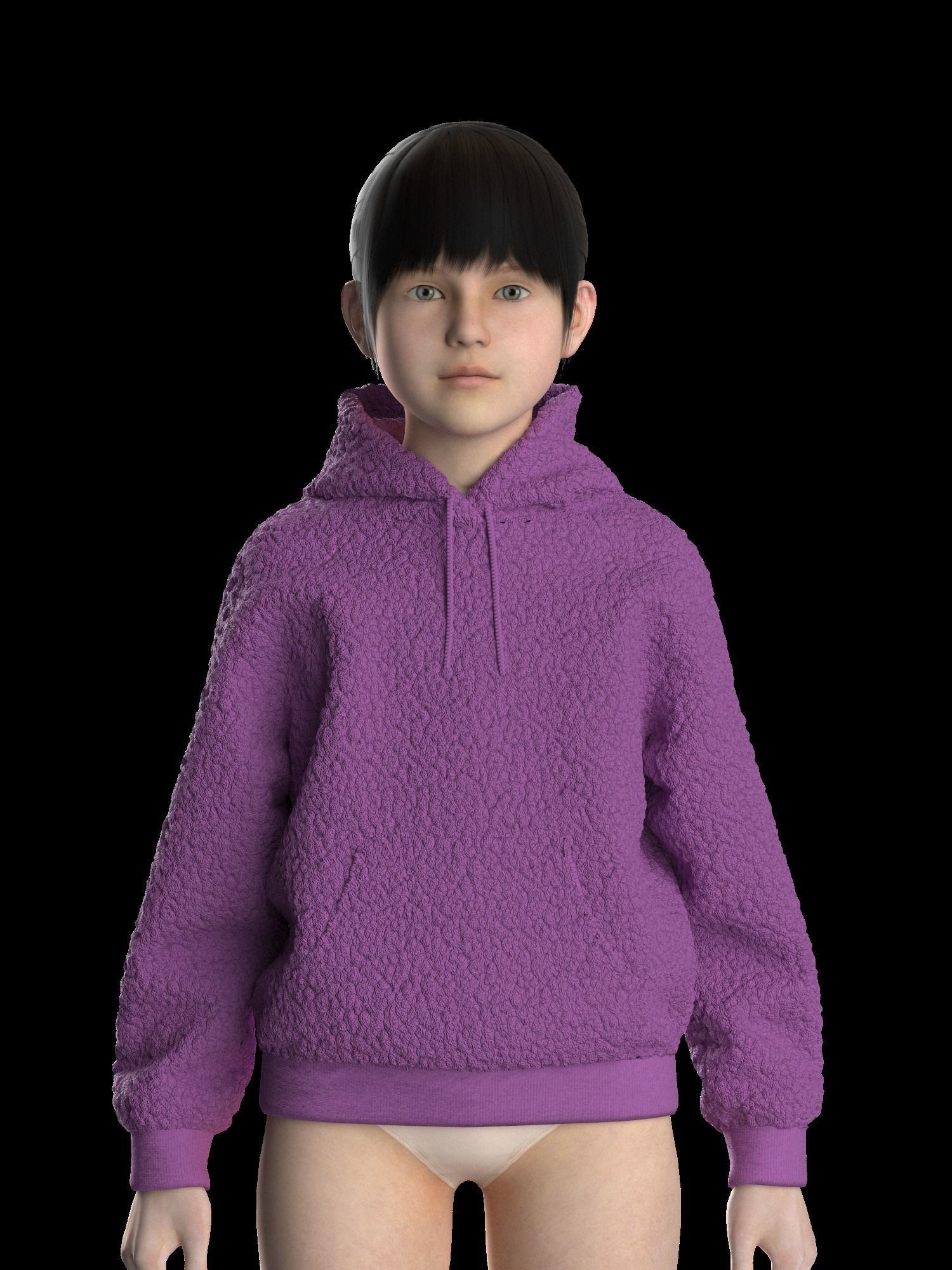 Kids  female hoodie 3D model_18