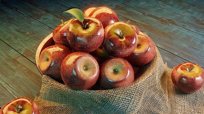 Photorealistic Apple Basket Scene - High-Detail 3D Model 3D model 5