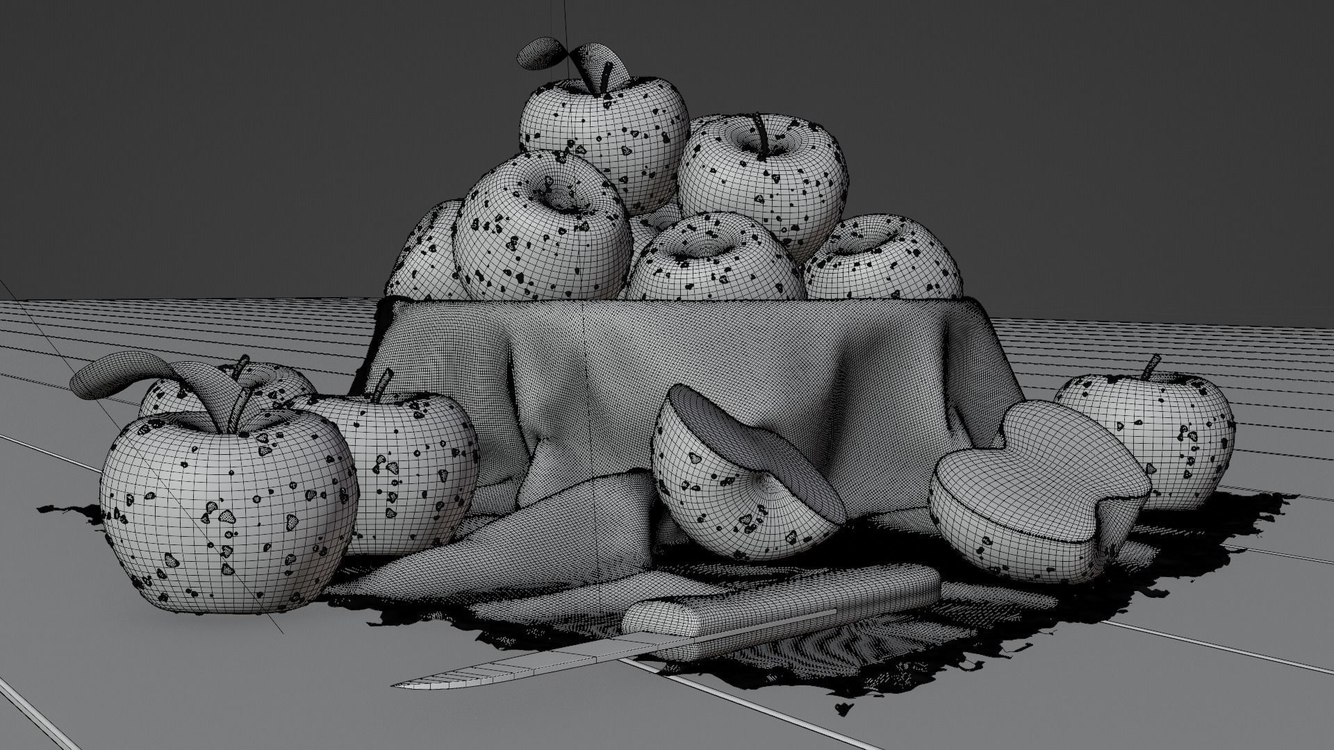 Photorealistic Apple Basket Scene - High-Detail 3D Model 3D model_23