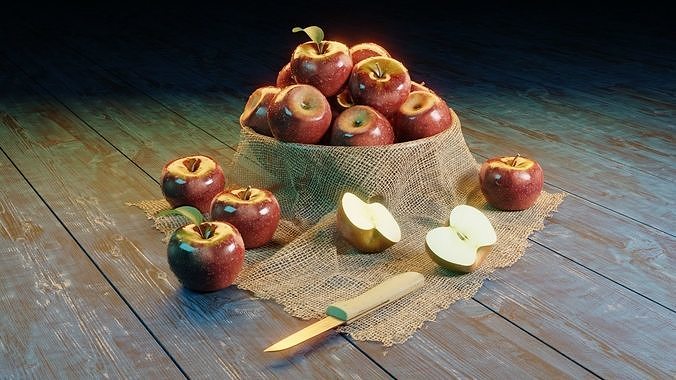 Photorealistic Apple Basket Scene - High-Detail 3D Model 3D model 2