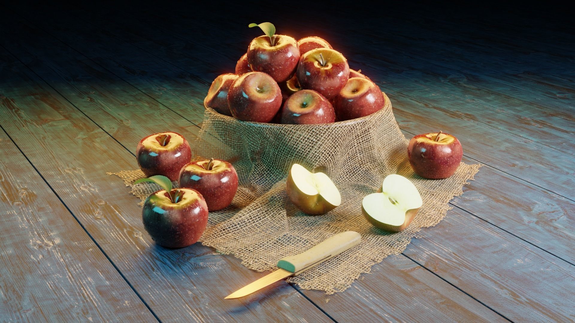 Photorealistic Apple Basket Scene - High-Detail 3D Model 3D model_1