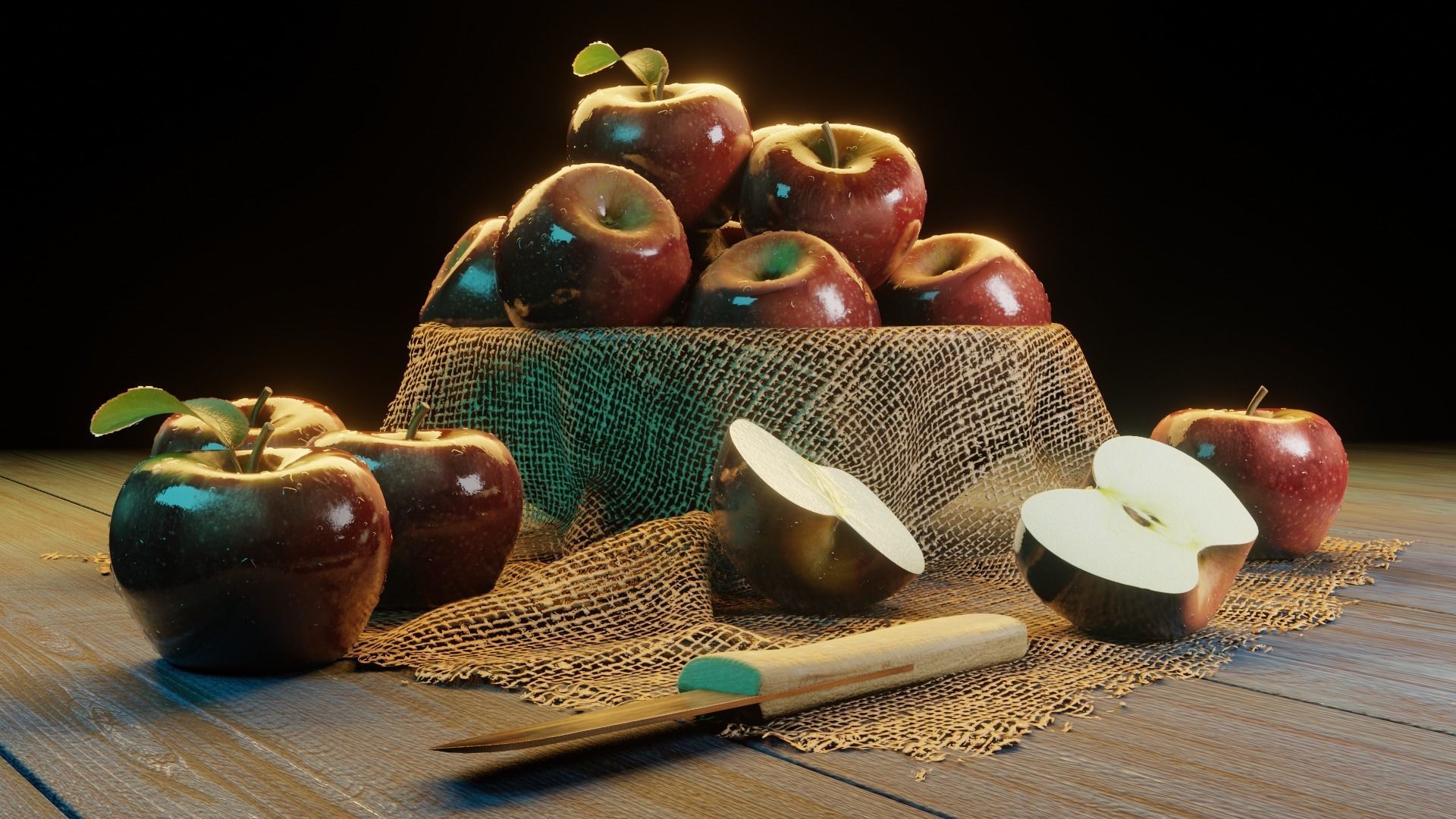 Photorealistic Apple Basket Scene - High-Detail 3D Model 3D model_13