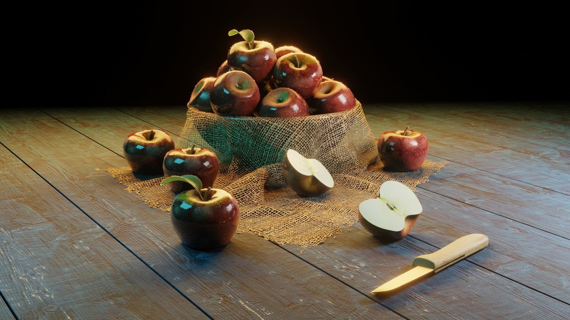 Photorealistic Apple Basket Scene - High-Detail 3D Model 3D model_14
