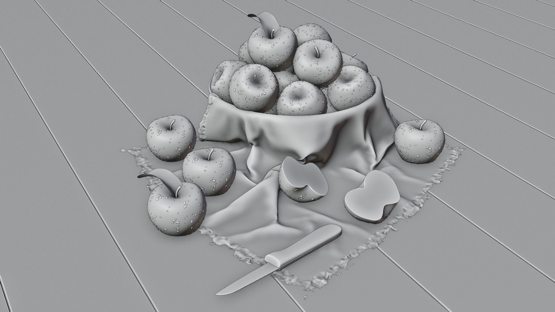 Photorealistic Apple Basket Scene - High-Detail 3D Model 3D model_16