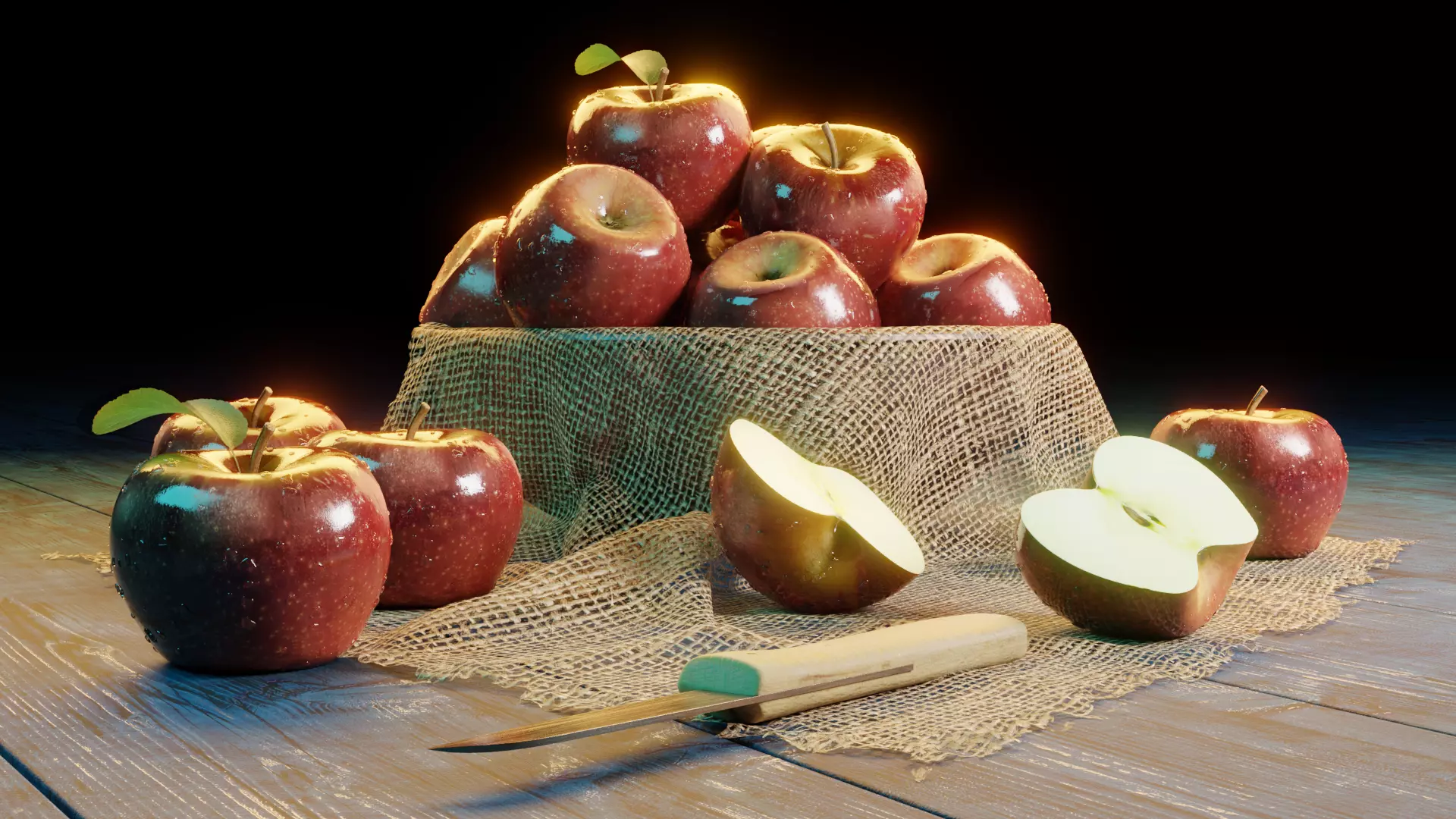 Photorealistic Apple Basket Scene - High-Detail 3D Model 3D model_0