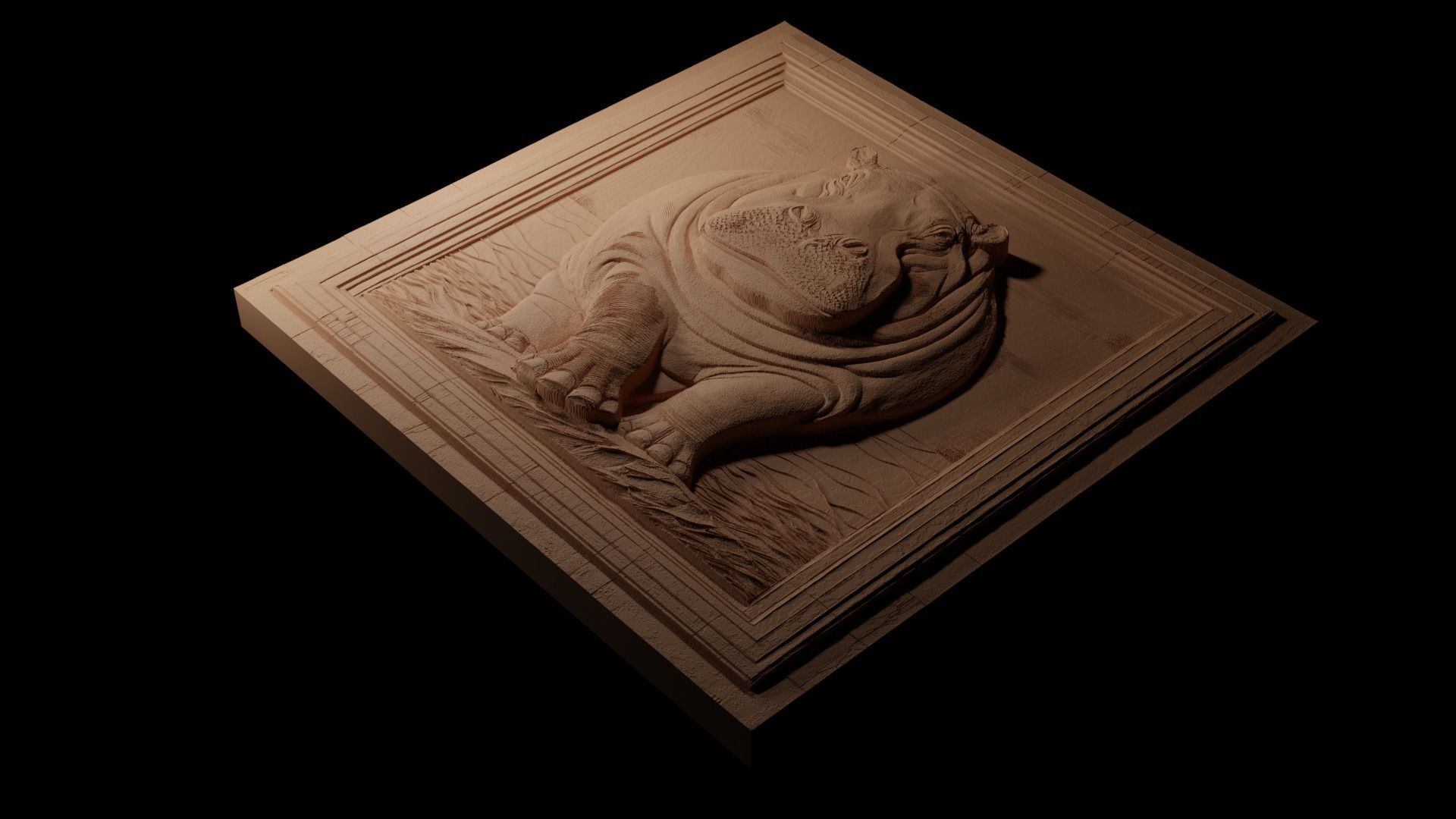 Hippopotamus CNC 3d Print High Relief Sand Casting 3D print model_1