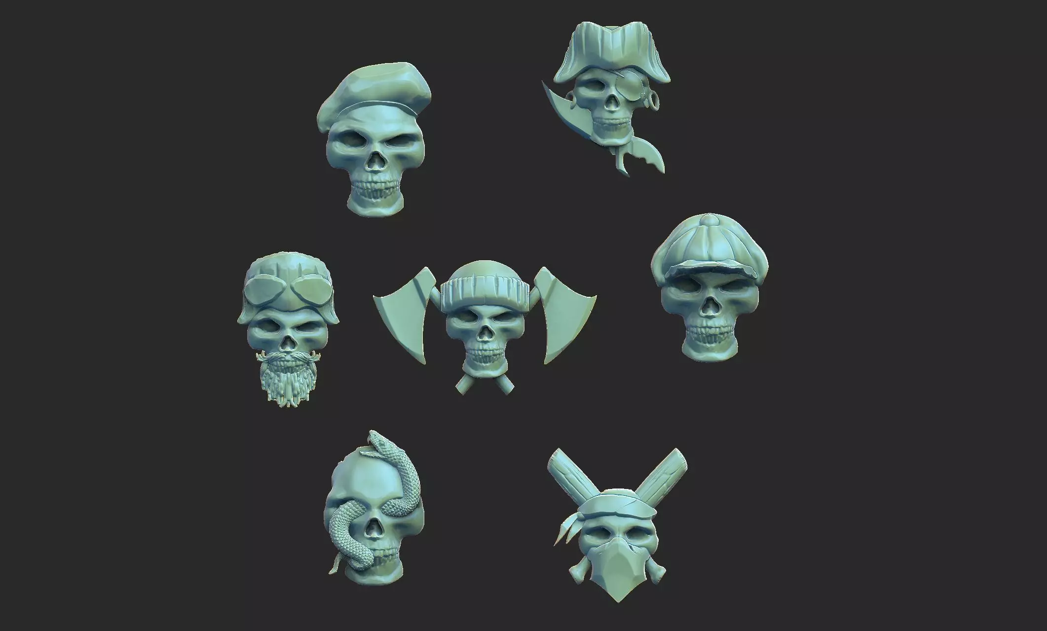 7 skulls 3D print model_0