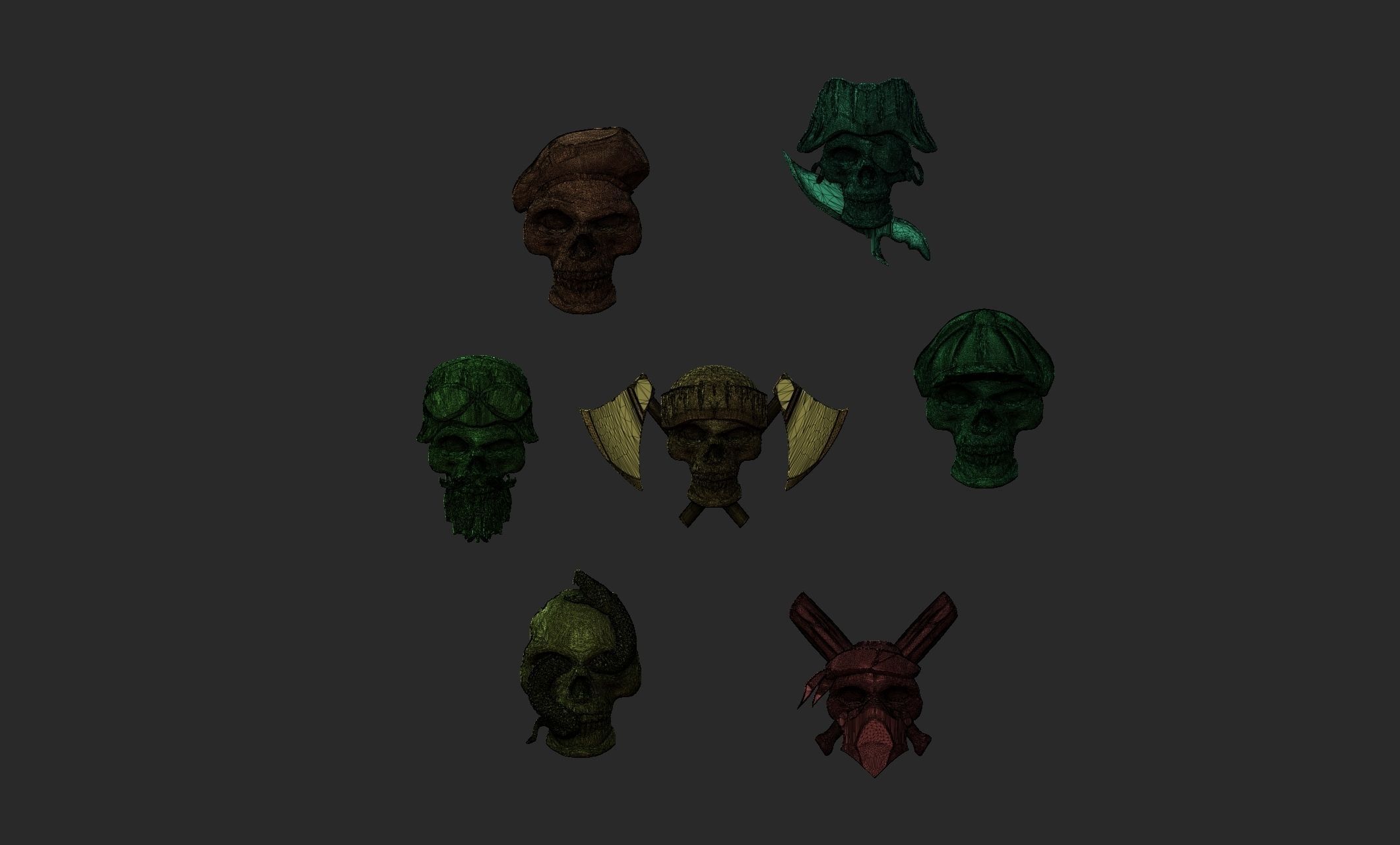 7 skulls 3D print model_2