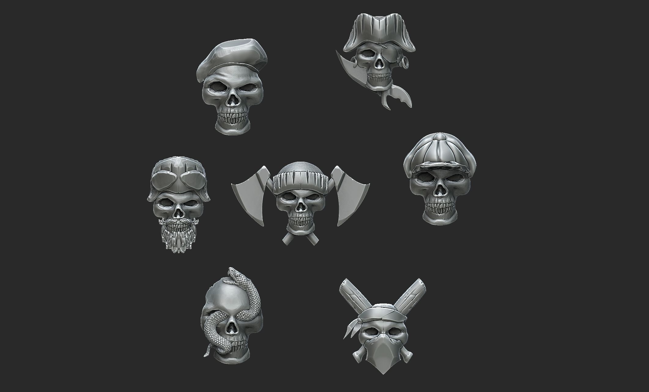 7 skulls 3D print model_1
