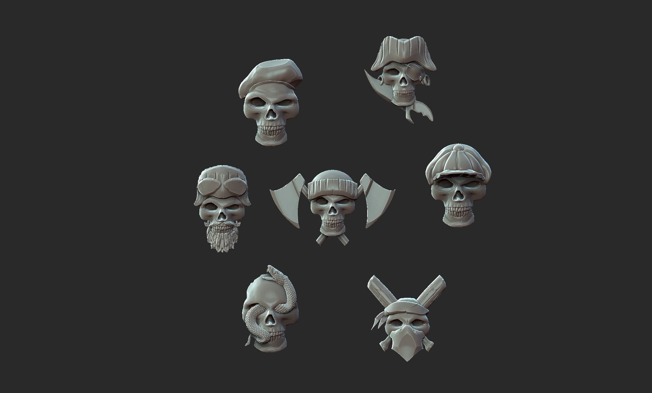 7 skulls 3D print model_3