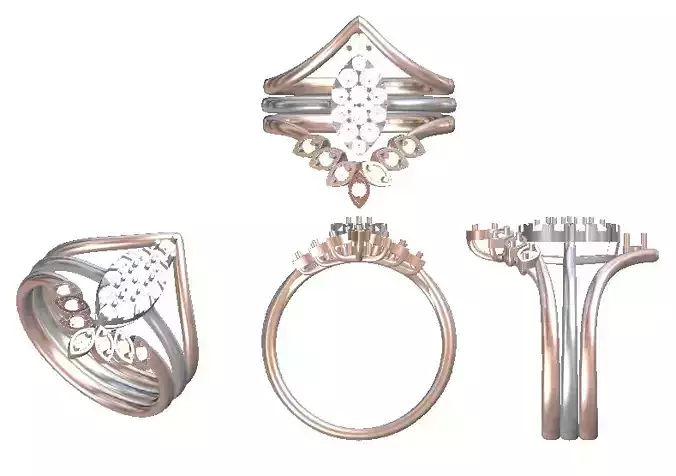 3 in 1 v-shape diamond rings