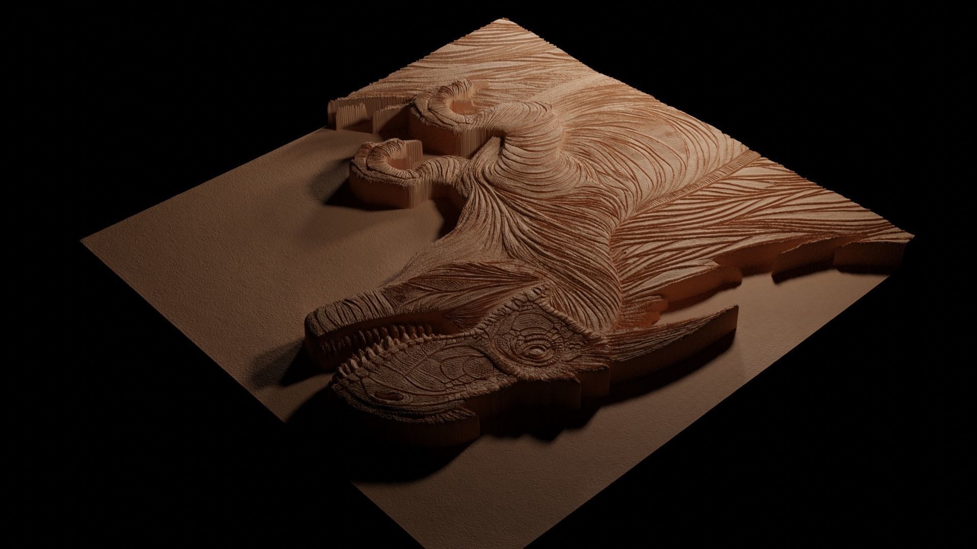 Carnotaurus CNC 3d Print High Relief Sand Casting 3D print model_3