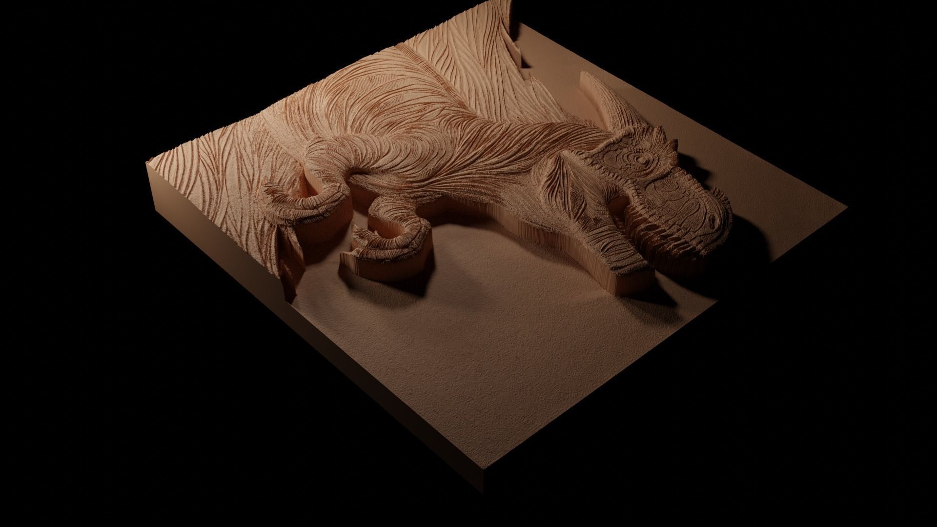 Carnotaurus CNC 3d Print High Relief Sand Casting 3D print model_1