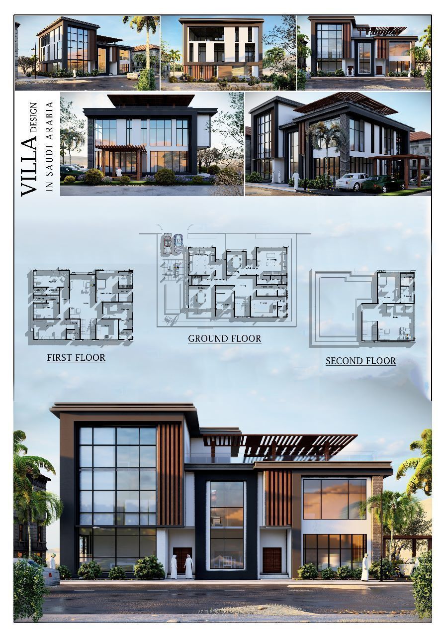 modern villa Low-poly 3D model_3