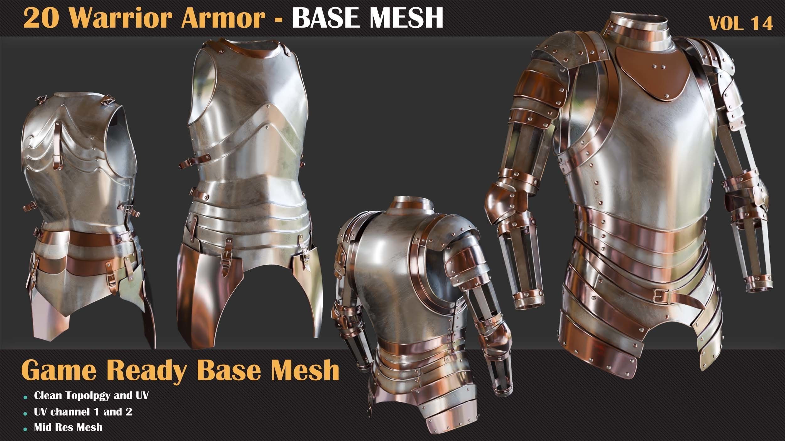 20 Warrior Armor BASE MESH - VOL 14  3D model_9