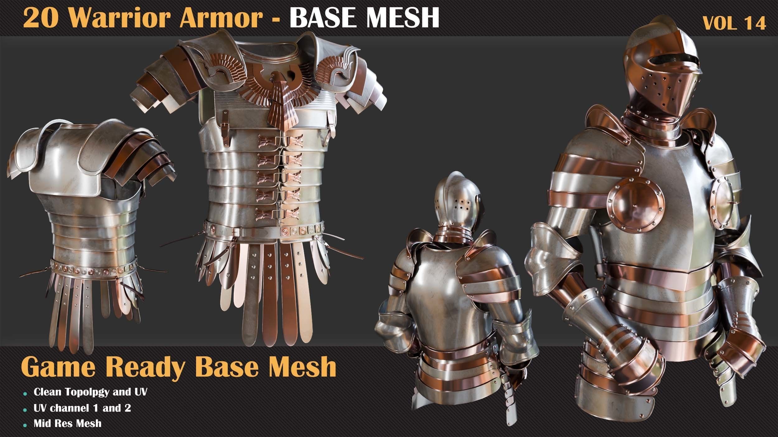 20 Warrior Armor BASE MESH - VOL 14  3D model_11