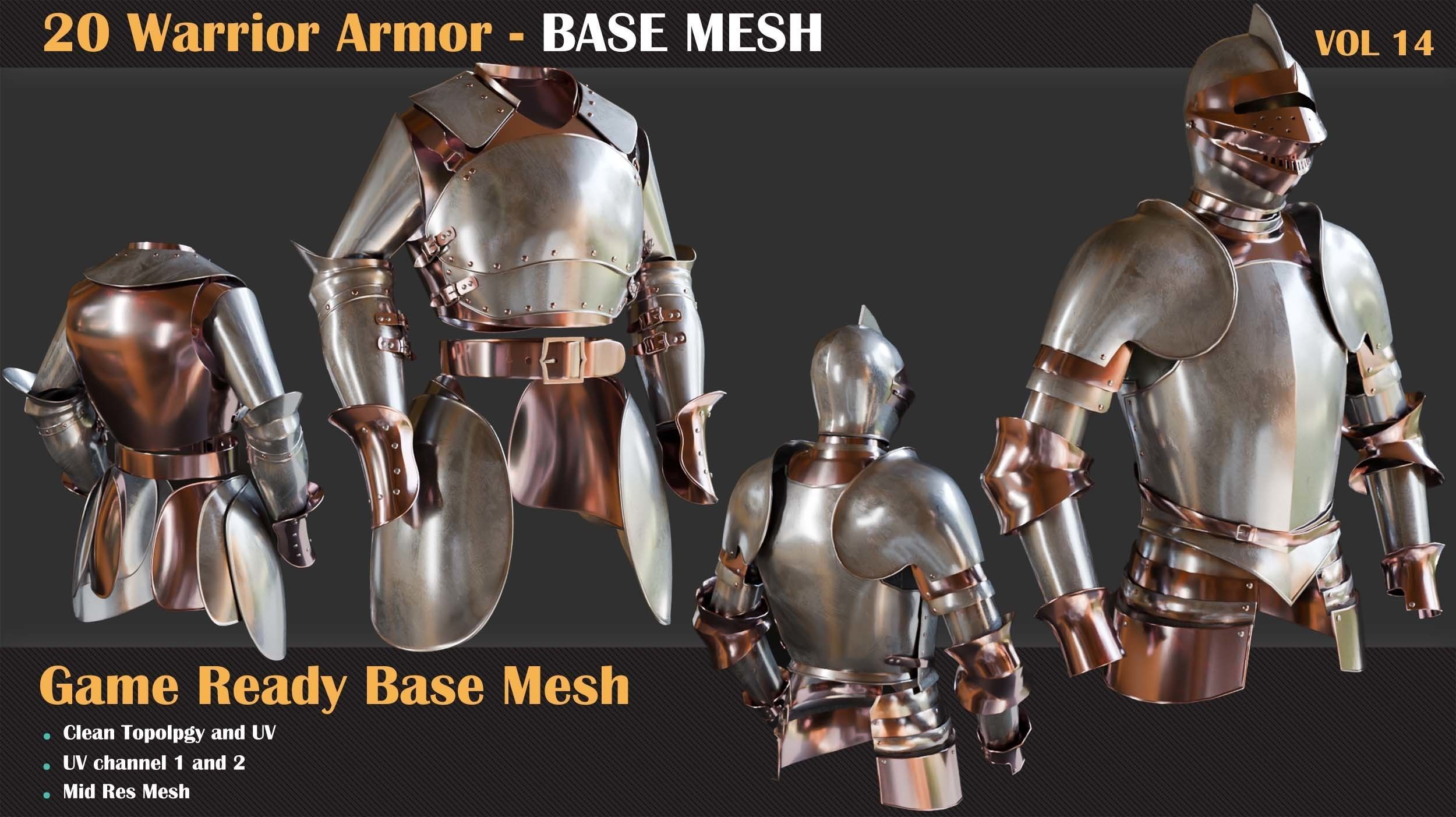 20 Warrior Armor BASE MESH - VOL 14  3D model_10