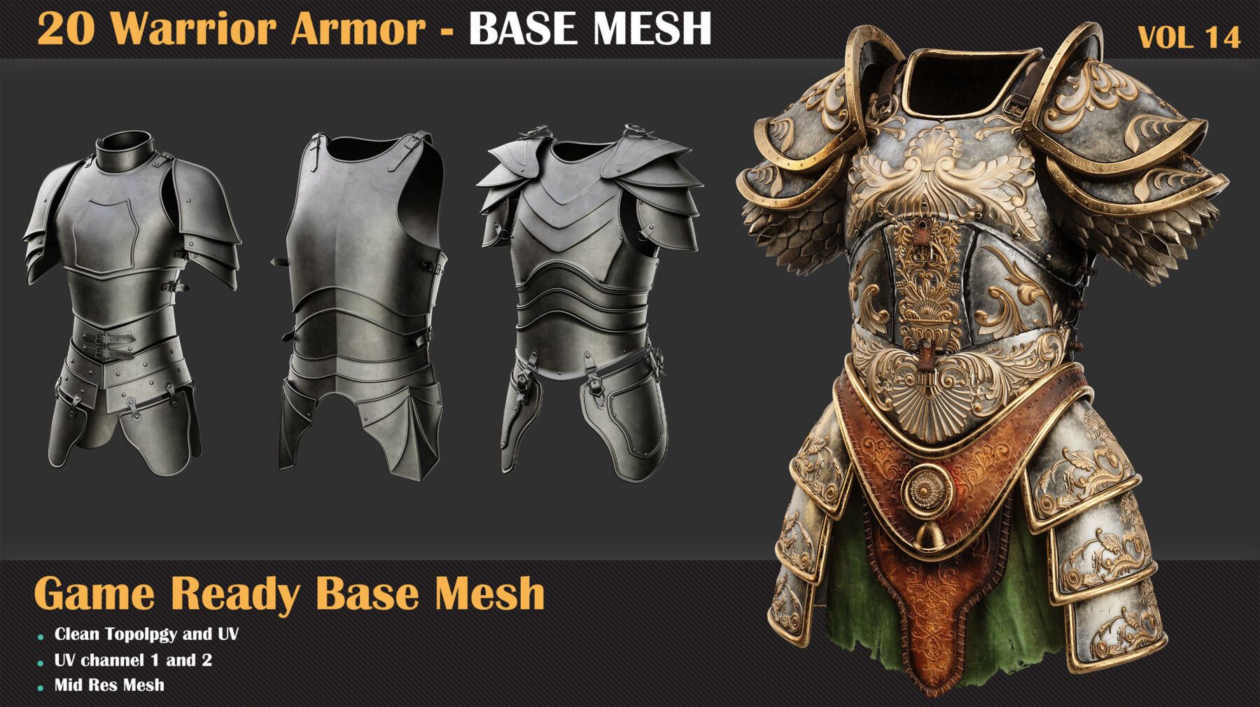 20 Warrior Armor BASE MESH - VOL 14  3D model_1