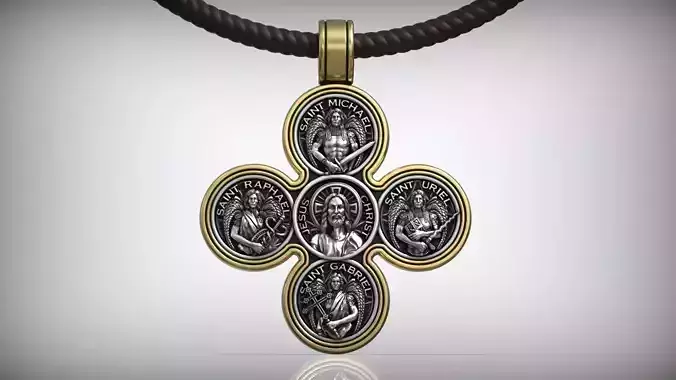 Jesus Christ and Archangels Christian Gothic Cross 3D print model