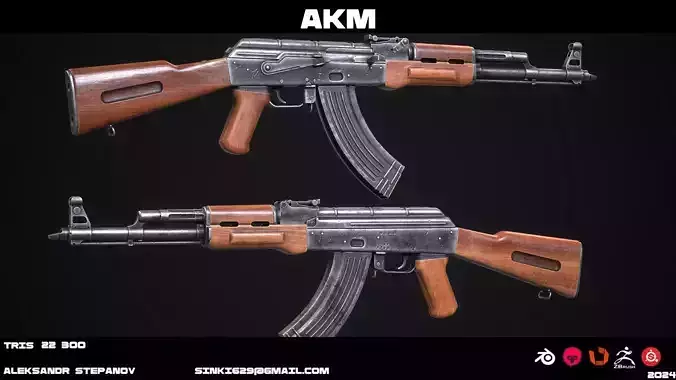 AKM game model Free low-poly 3D model