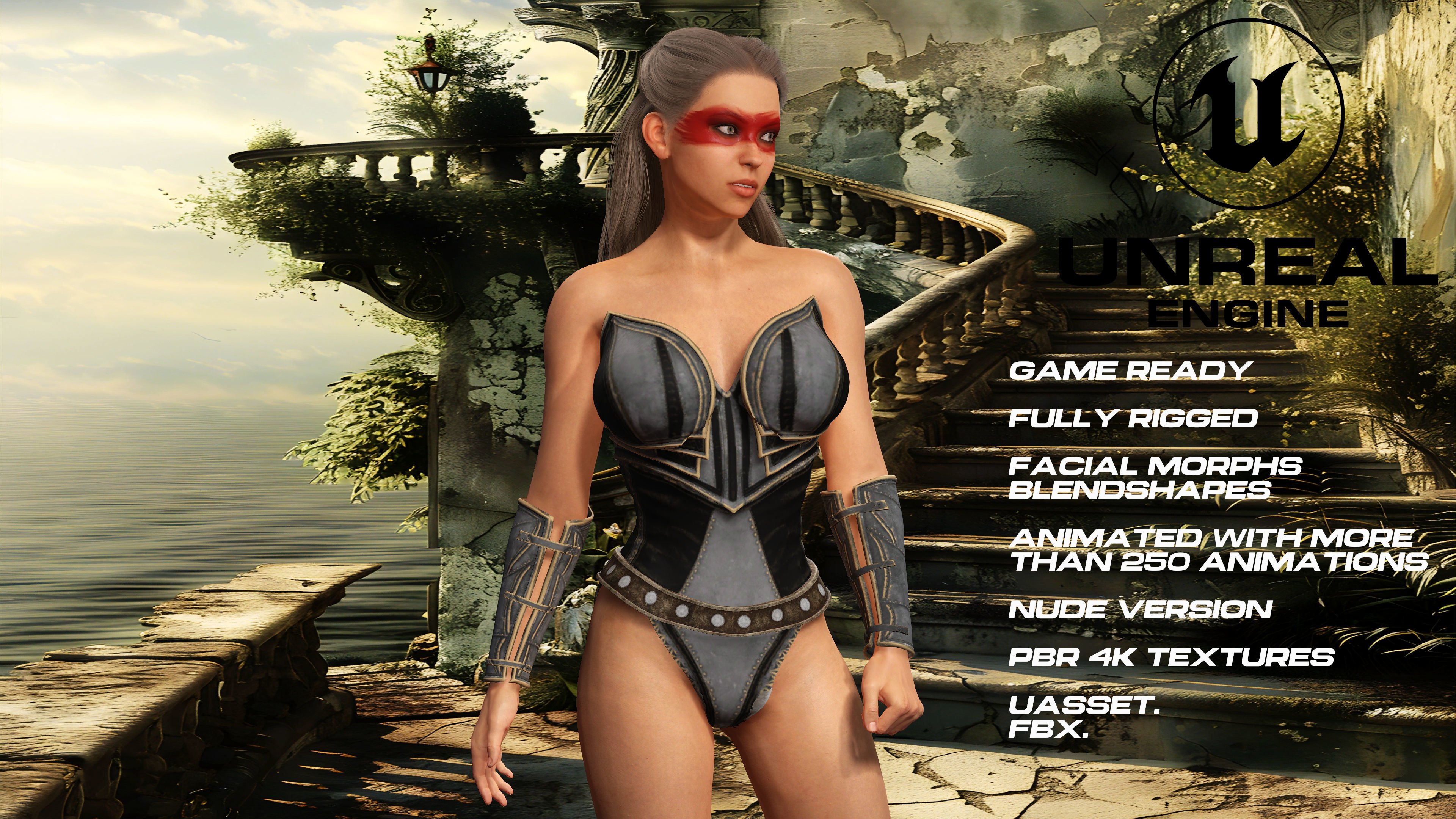 female Warrrior full rigged - game ready - animated Low-poly 3D model_4