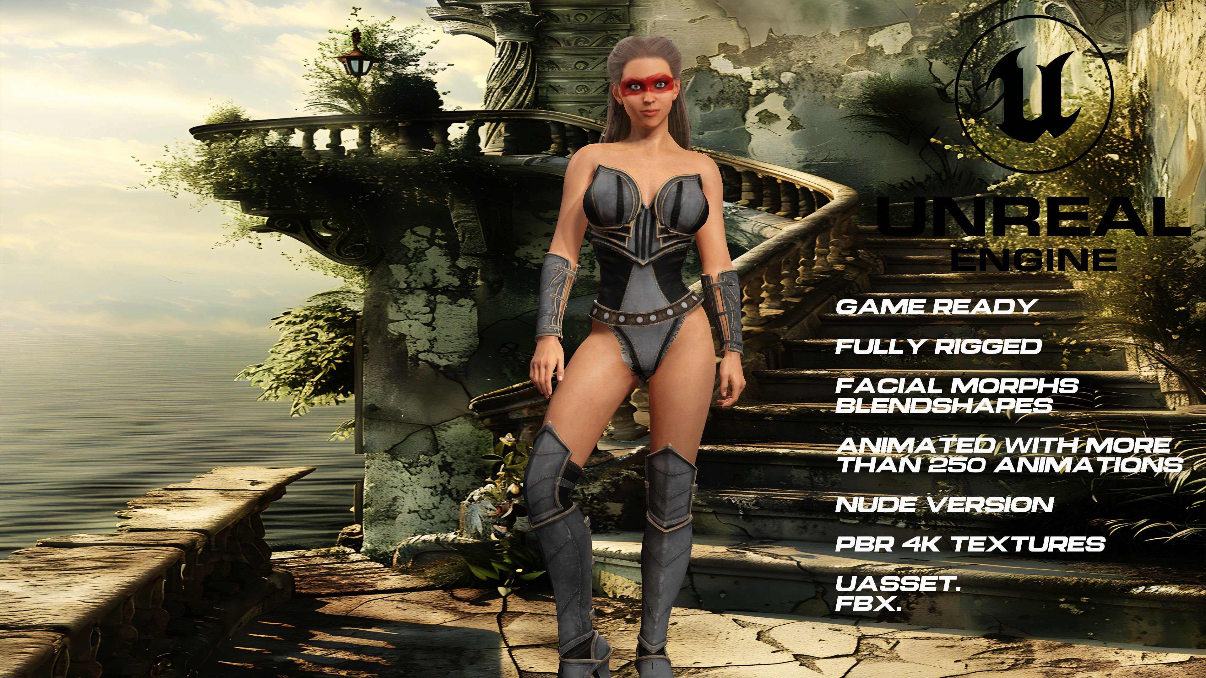 female Warrrior full rigged - game ready - animated Low-poly 3D model_2