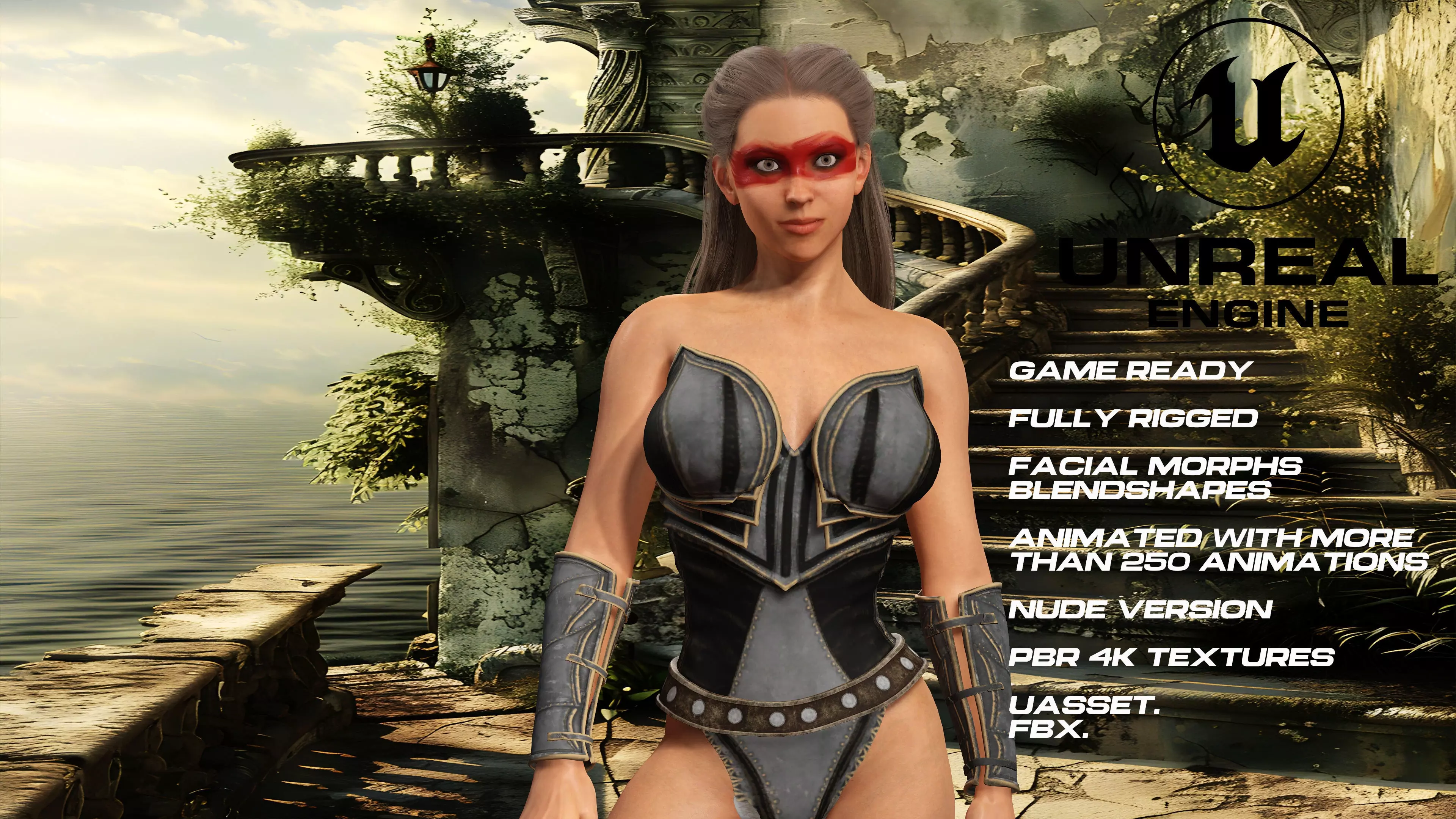 female Warrrior full rigged - game ready - animated Low-poly 3D model_0