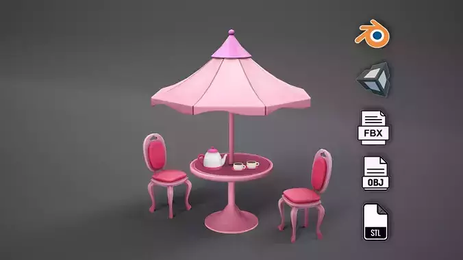 Stylized umbrella table and chair 