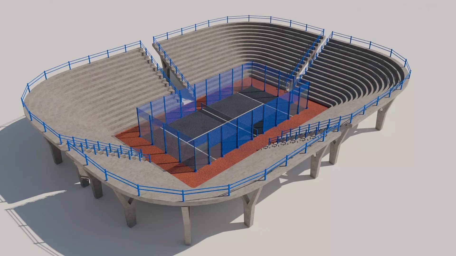 Padel court with concrete stands 3D model