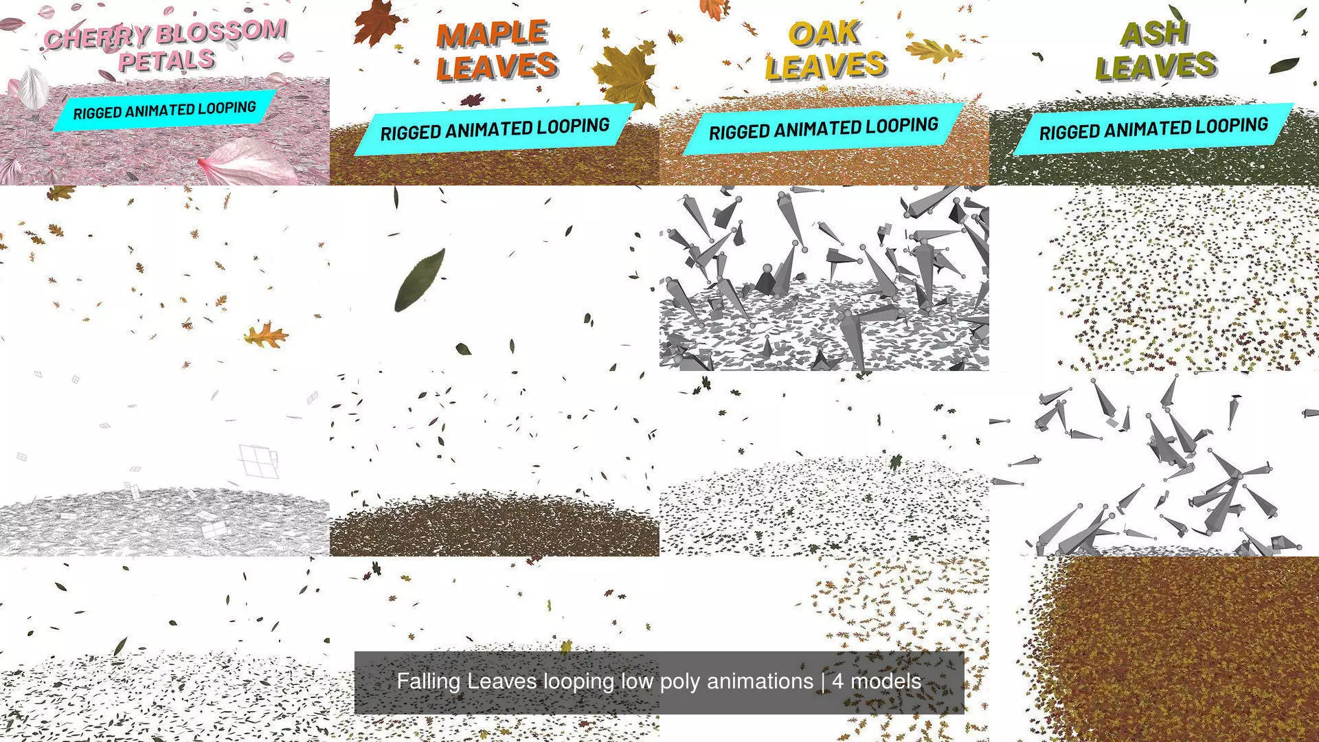 Falling Leaves looping low poly animations 3D Model Collection_0