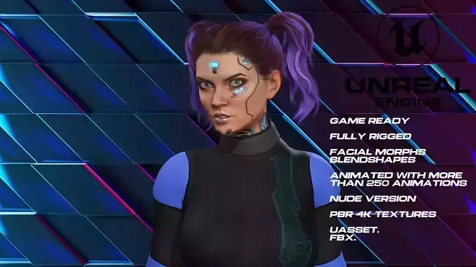 Scifi girl full rigged - game ready - animated - nude Low-poly 3D model