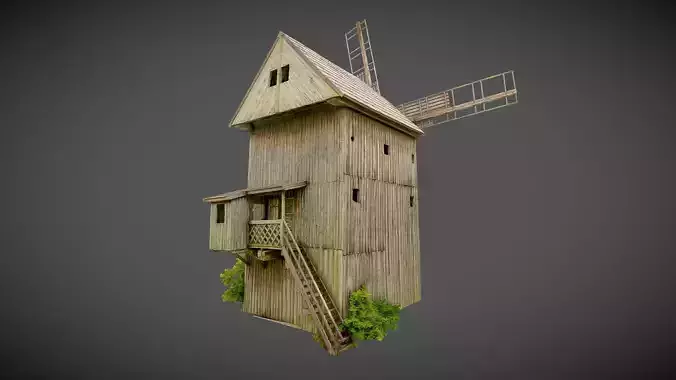 Restored old wooden windmill