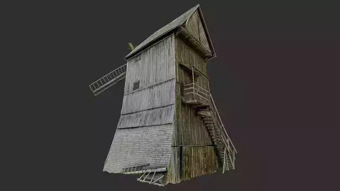 Old damaged wooden windmill