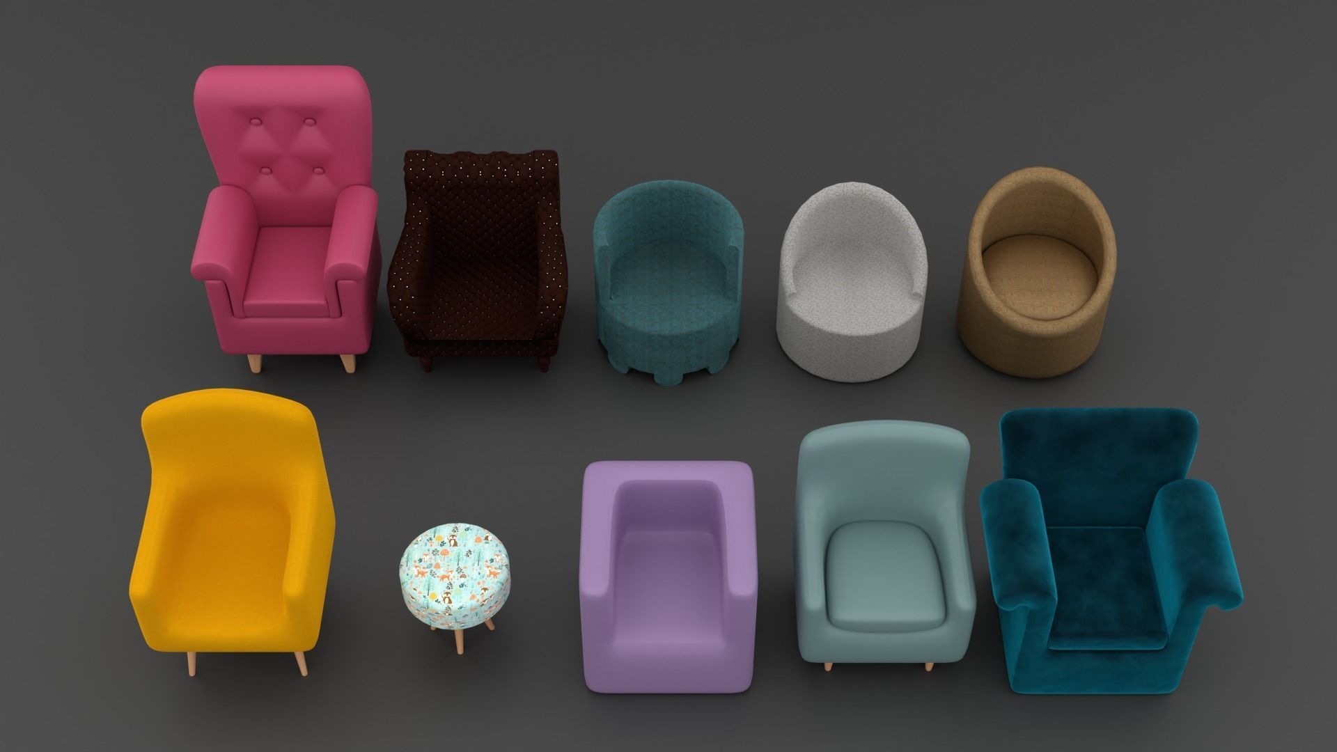 Furniture sofa Low-poly 3D model_10