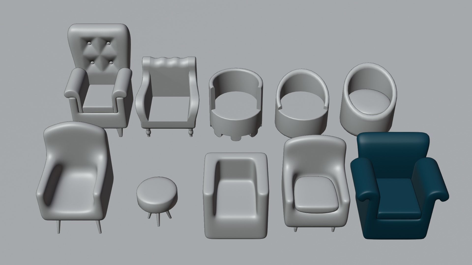Furniture sofa Low-poly 3D model_11