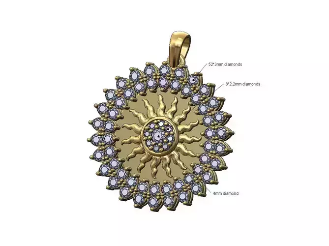 Sun cluster marquise diamond prong plate halo pendant with bail