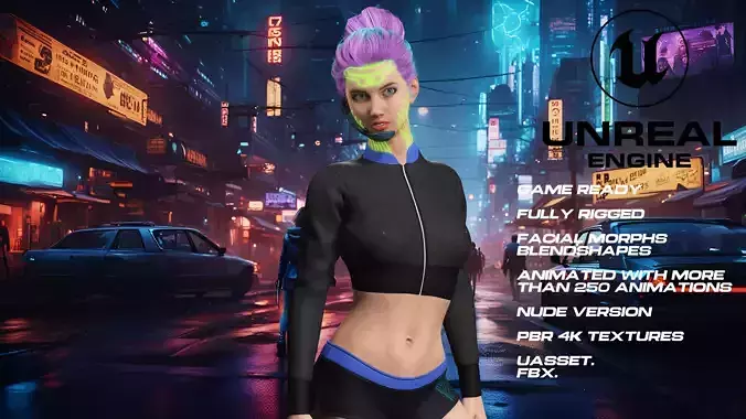 Scifi girl full rigged - game ready - animated - nude Low-poly 3D model