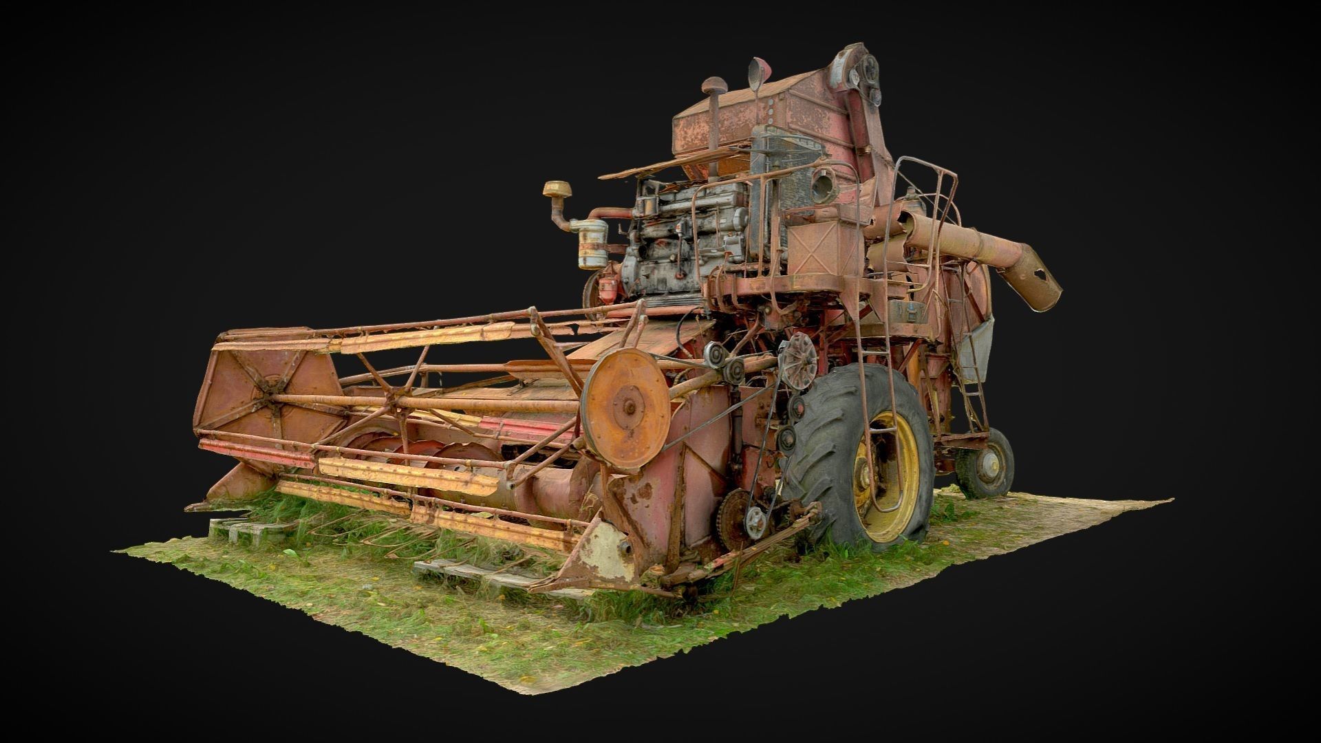 Old rusty combine harvester 3D model_1